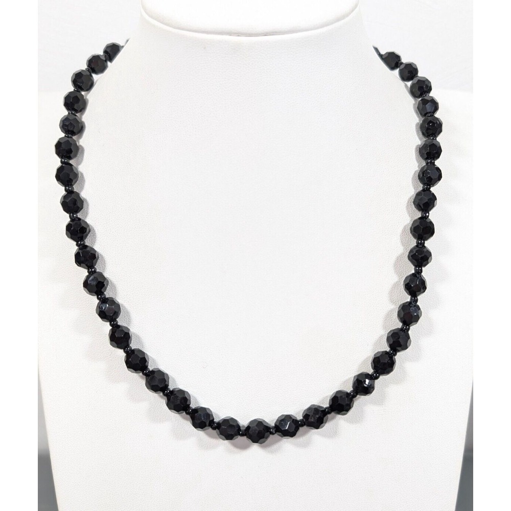 2028 Black Faceted Bead Necklace Gothic Victorian Classic Statement